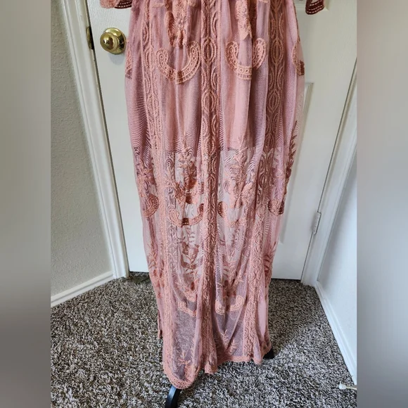 Wishlist Embriodered Mesh Lace V-Neck Mesh Dress in Blush Pink S - Picture 6 of 9